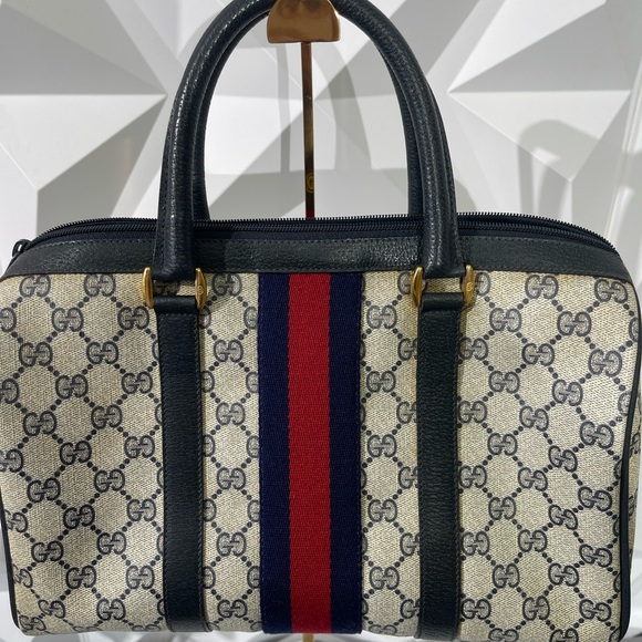 Authentic Gucci  Monogram Vintage Web Boston Navy Tote - Picture 5 of 15
